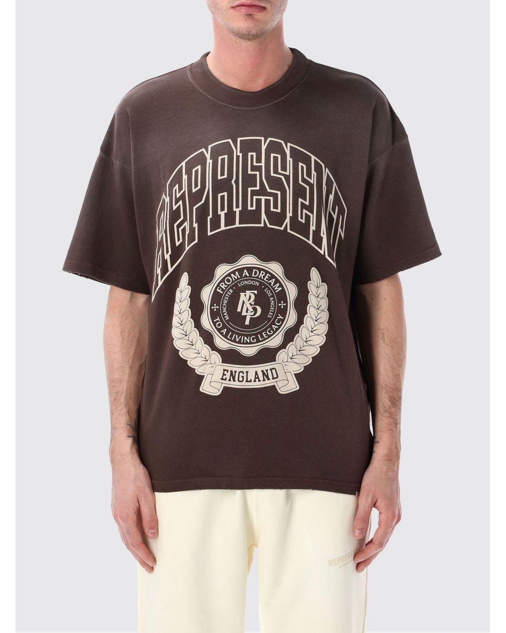 Represent Brown Cotton Crew-Neck T-Shirt for men