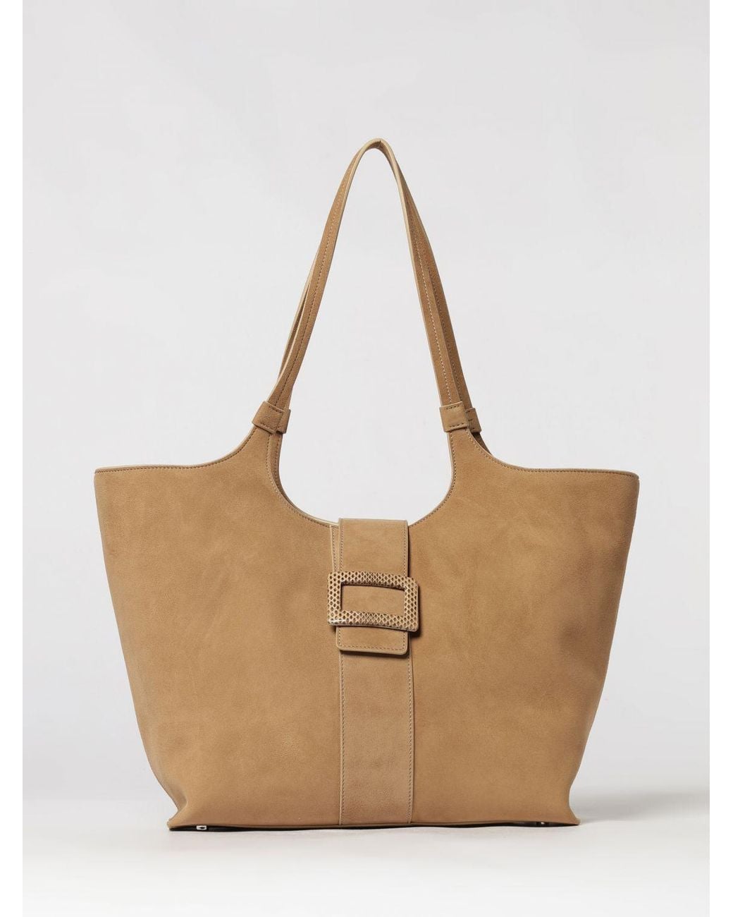 Roger Vivier Natural Belle Vivier Suede Sheepskin Tote Bag With Double Handle