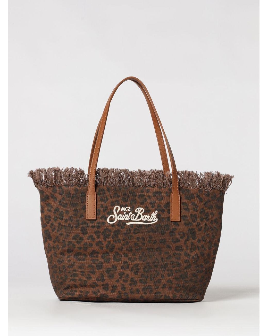 Mc2 Saint Barth Brown Cotton Bag With Embroidered Logo