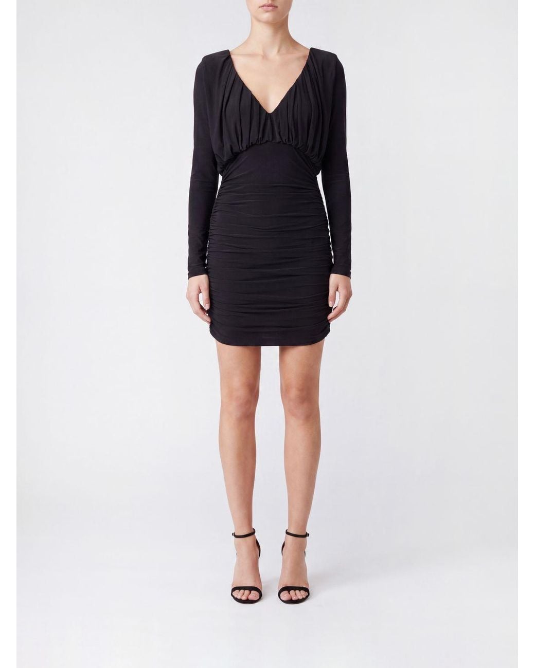 Saint Laurent Black Cupro Mini Sheath Dress With Draped Waist