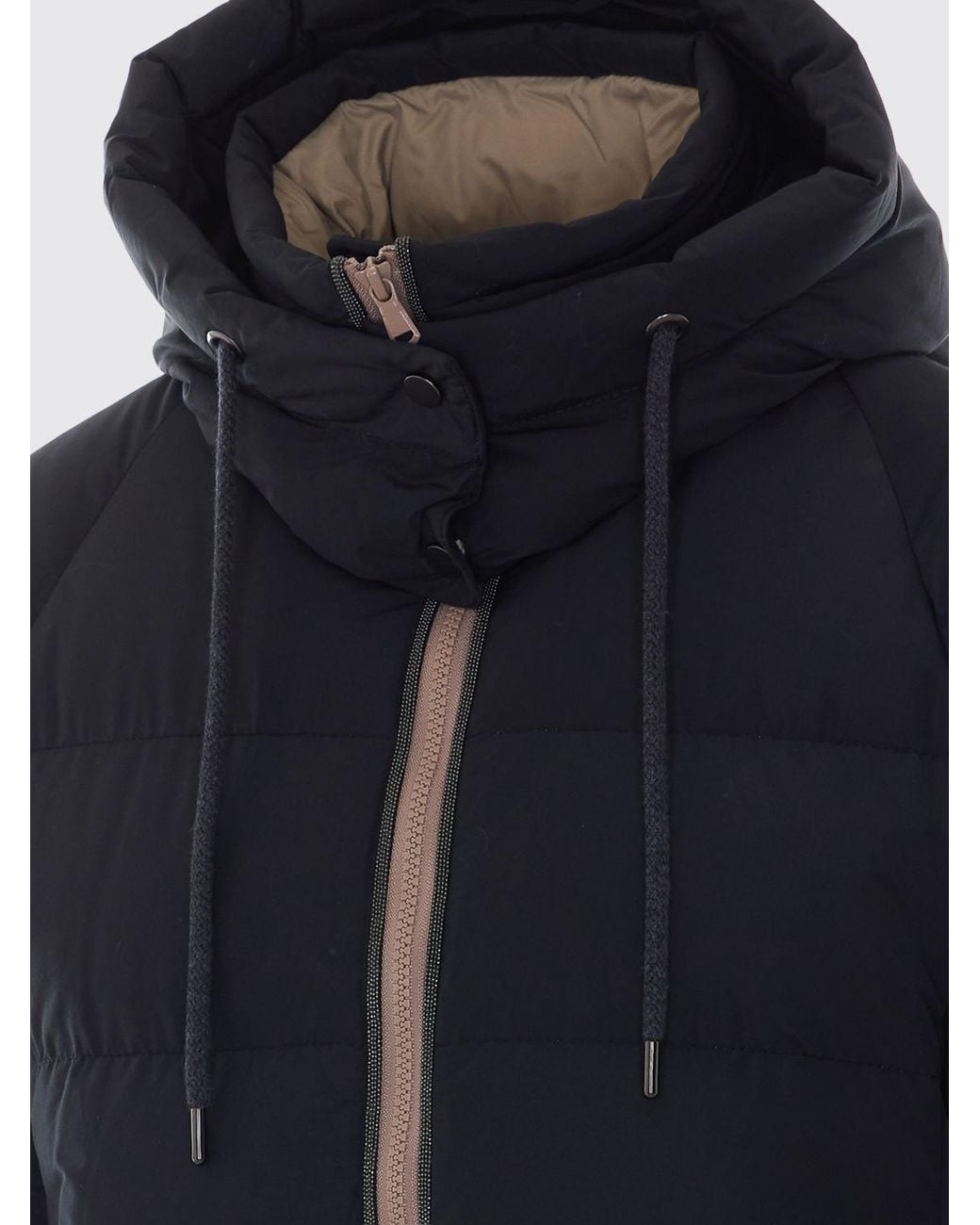 Brunello Cucinelli Black Short Quilted Nylon Puffer Jacket With Hood And Zip