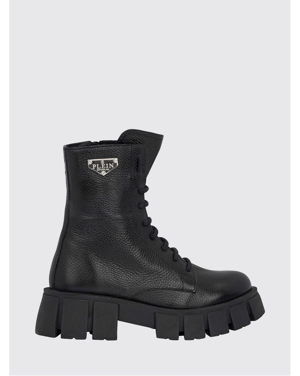 Philipp Plein Black Lace-Up Combat Boots