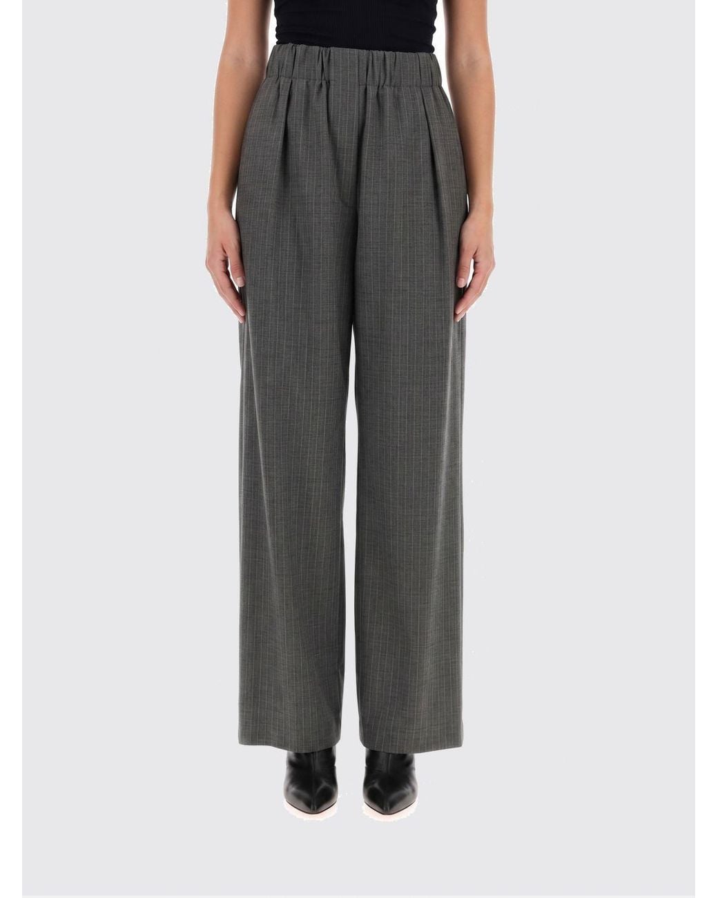 Jil Sander Black Striped Wool Palazzo Trousers With High Logo Waistband