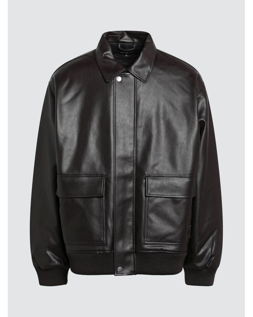 Carhartt Black Faux Leather Shirt Jacket With Dropped Shoulders for men