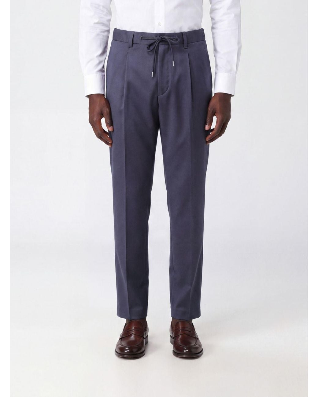 Herno Blue Slim Fit Cotton Trousers With Drawstring Waist And Belt Loops for men