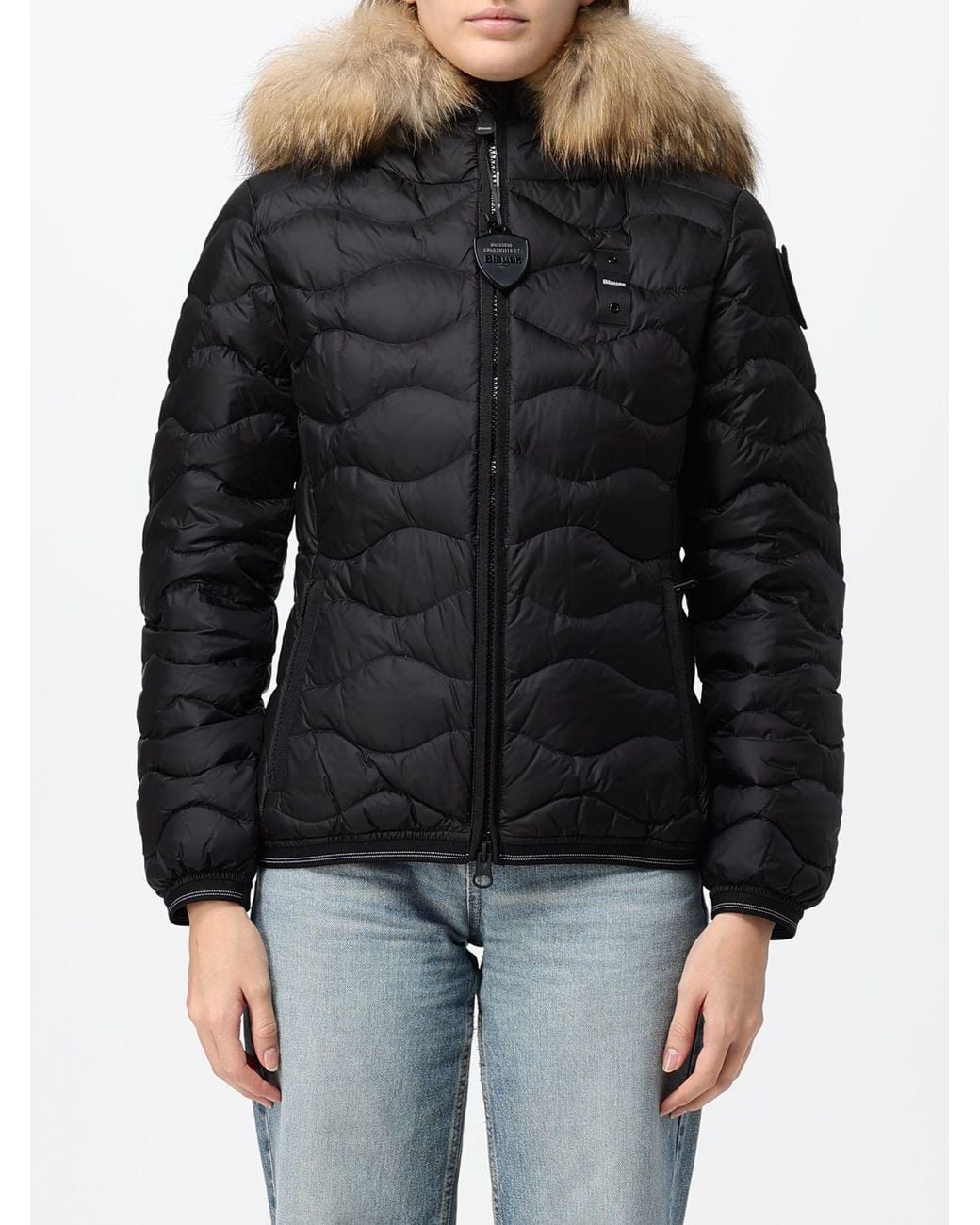 Blauer Black Camelia Slim Fit Short Down Jacket With Shearling Hood