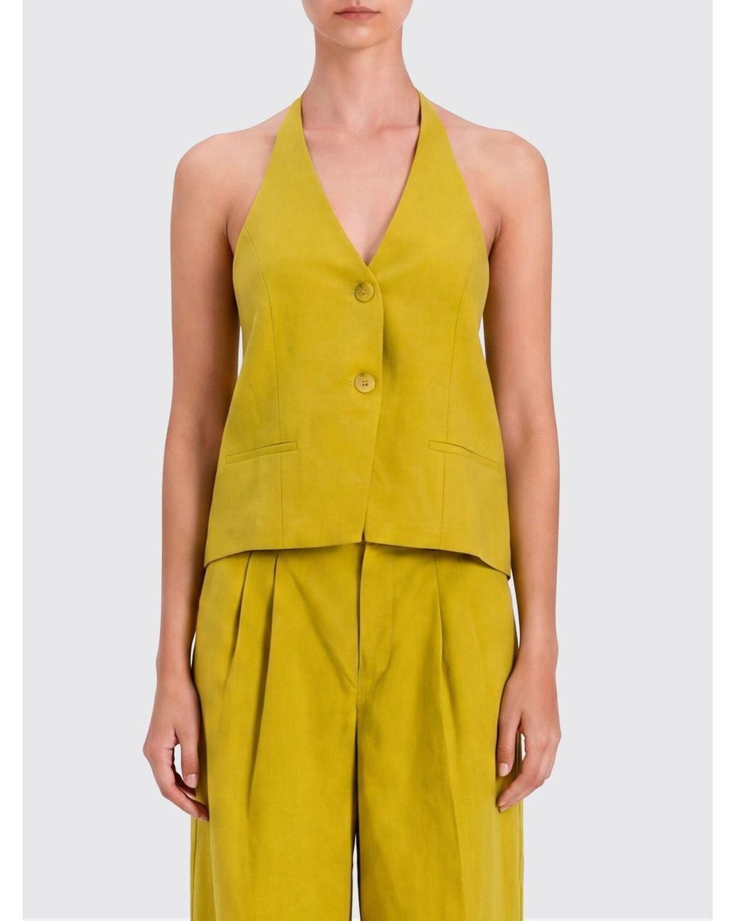 Twinset Yellow Linen Blend Vest