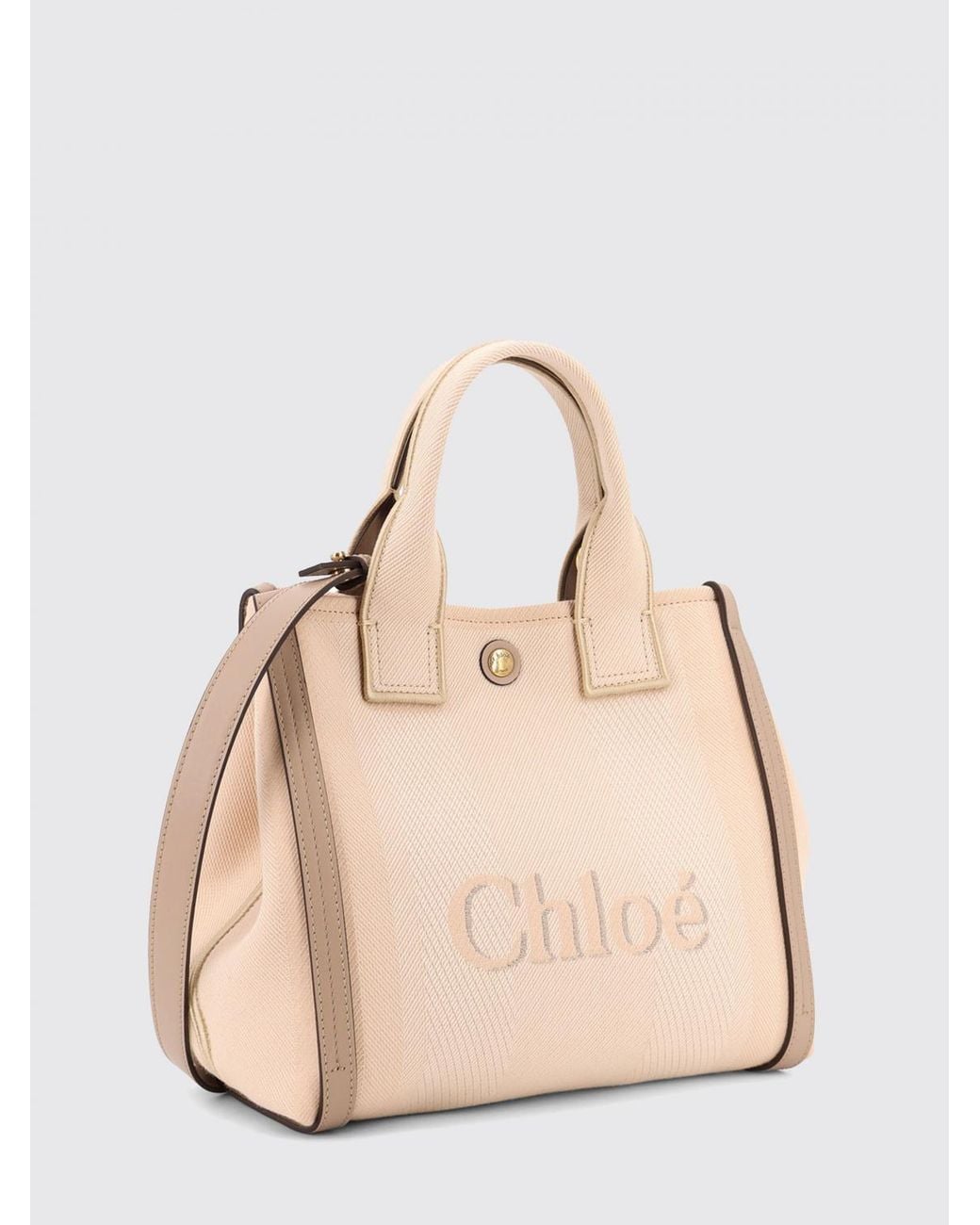 Chloé Natural Small Canvas Jacquard Logo Tote Bag