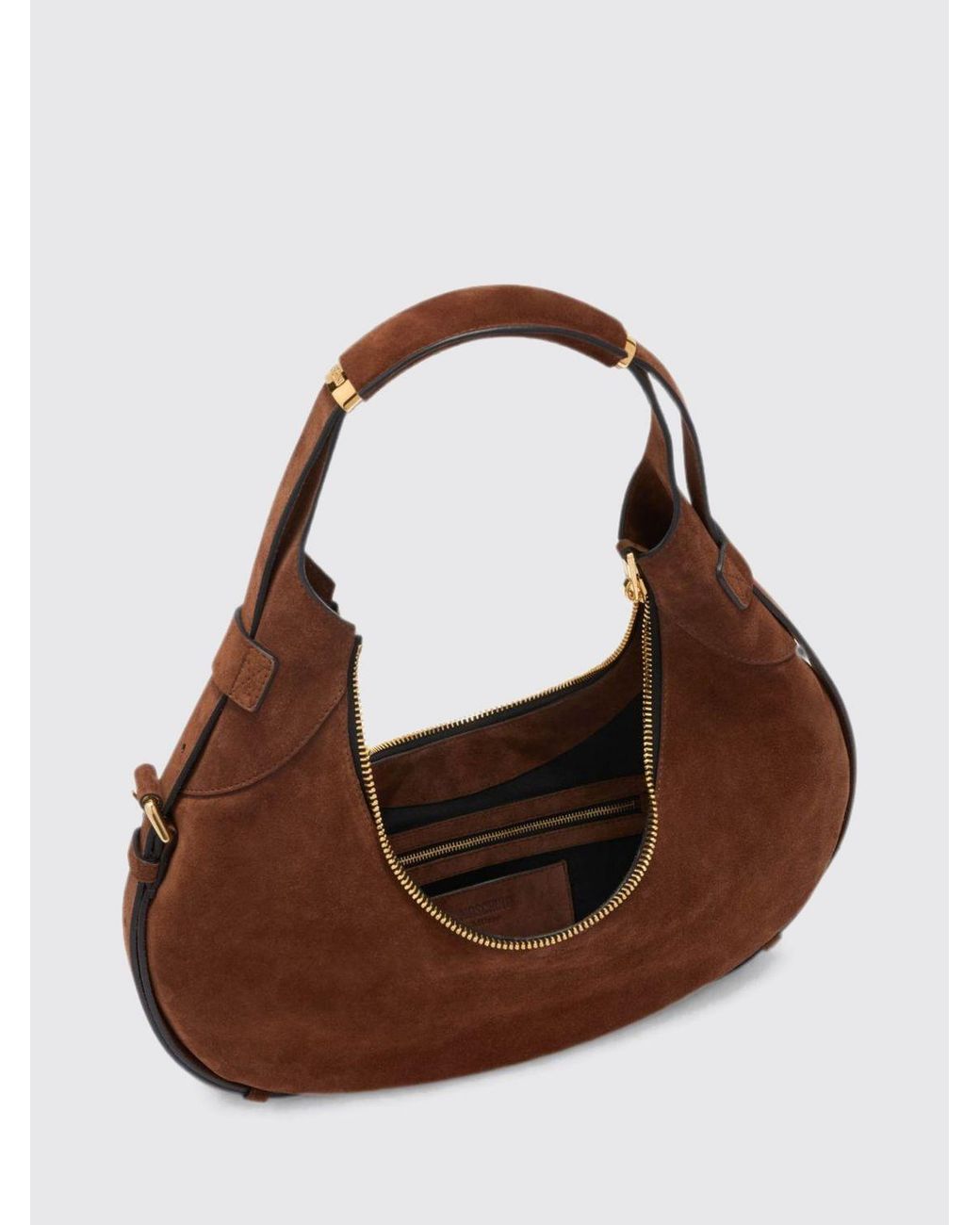 Moschino Couture Brown Suede Calfskin Shoulder Bag With Logo