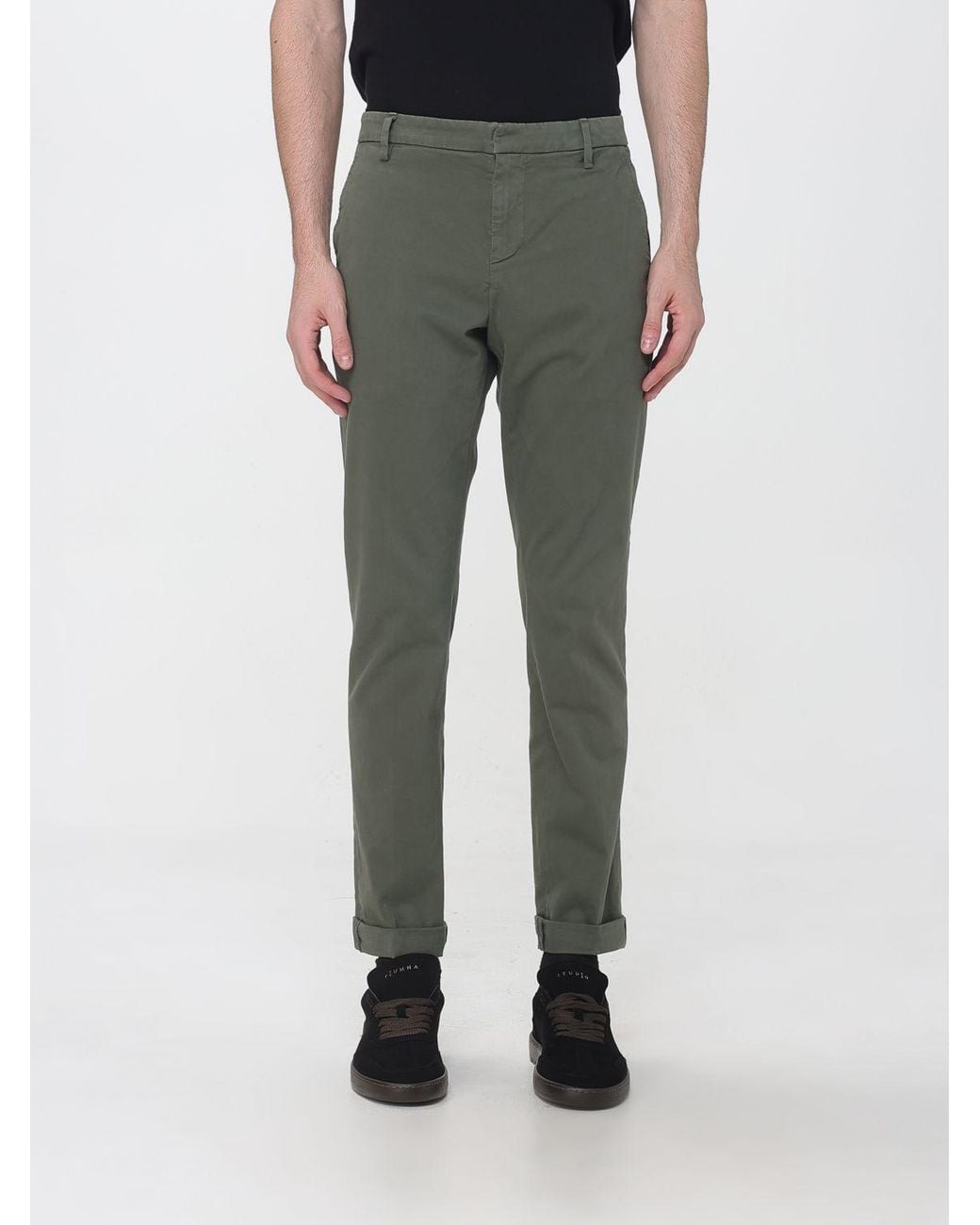 Dondup Green Gaubert Slim Fit Mid-Rise Velvet Chino Trousers for men