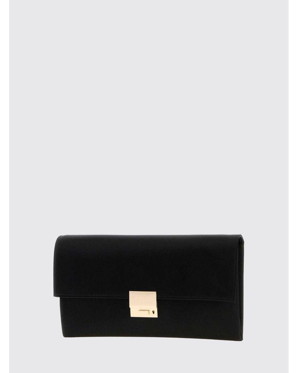 Tom Ford Black Rectangular Silk Clutch With Metallic Snap Closure And Engraved Logo