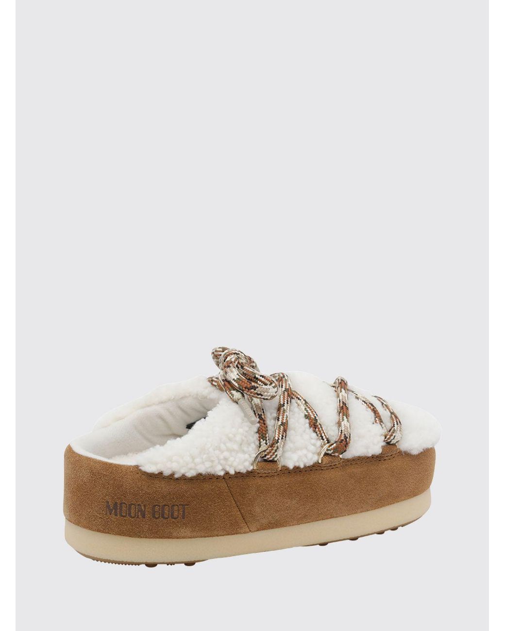 Moon Boot White Evx Suede And Shearling Mules With Platform Sole