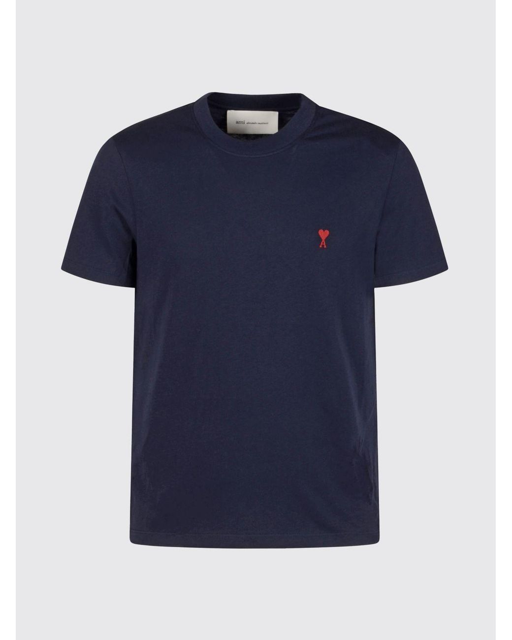 AMI Blue Cotton T-Shirt With Logo for men