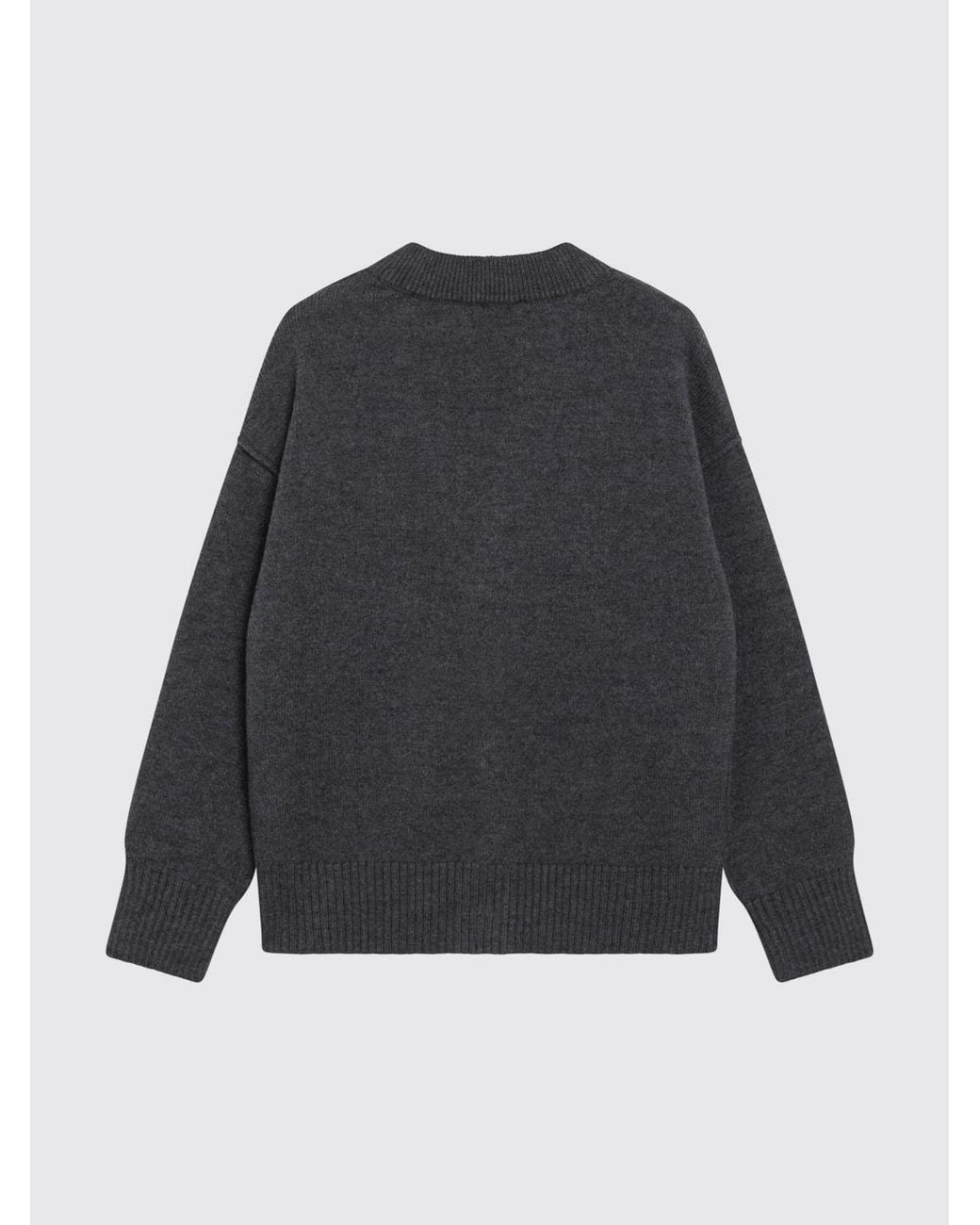 AMI Gray V-Neck Pure Wool Cardigan With Contrast Logo for men
