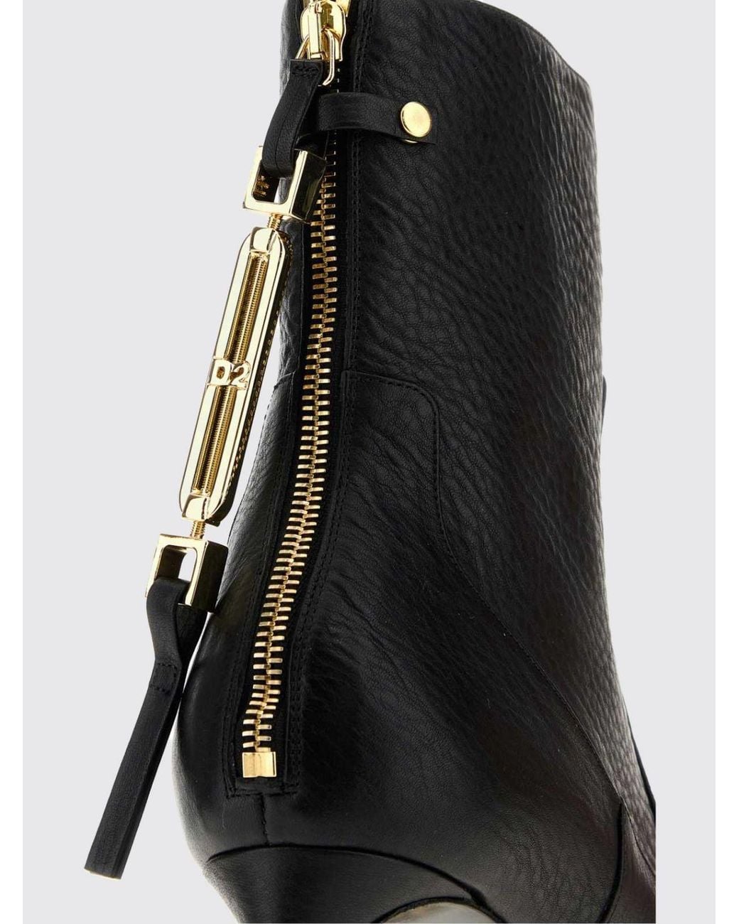 DSquared² Black Stiefeletten Aus Genarbtem Leder Mit Stiletto-Absatz Und Mandelförmiger Spitze