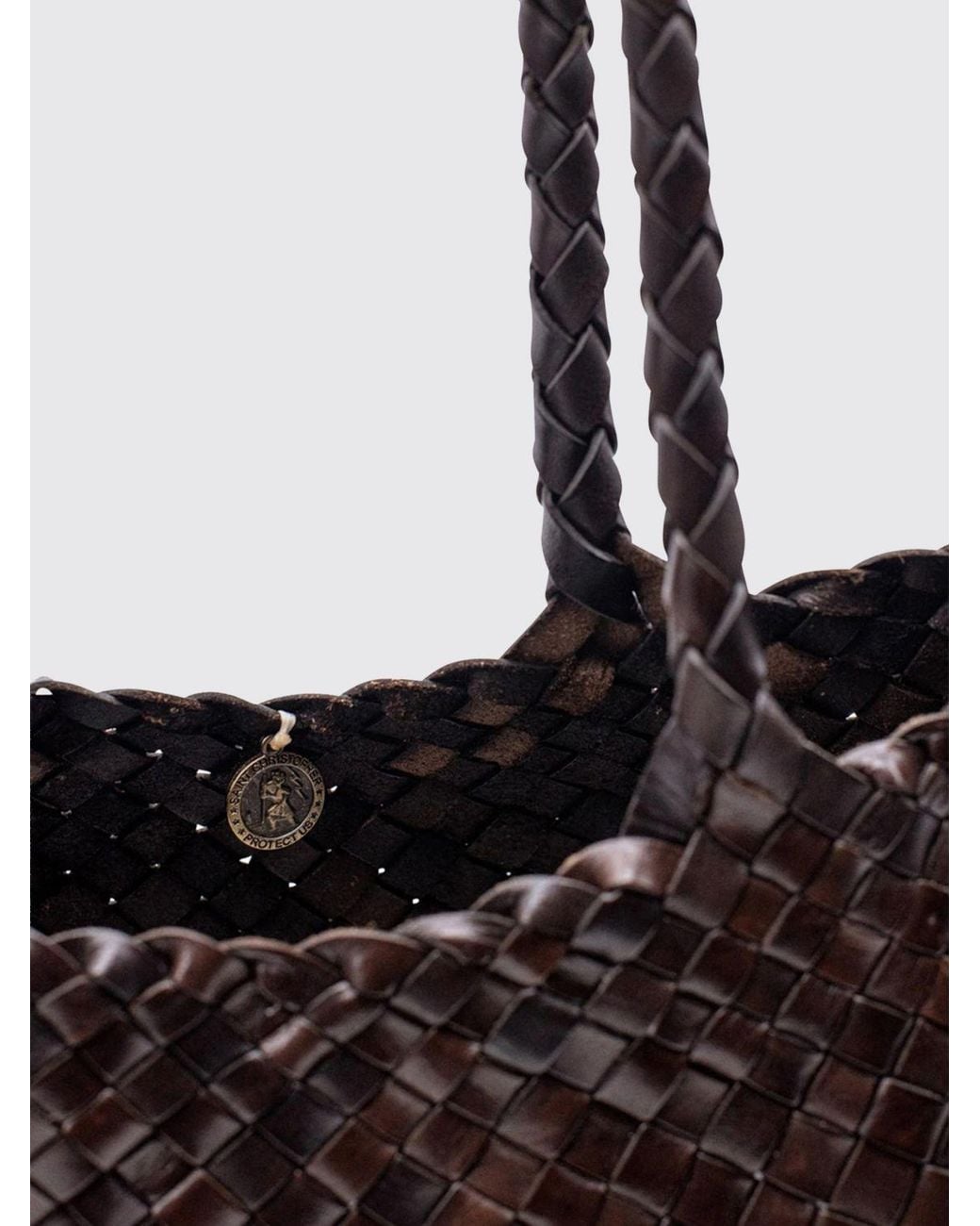Dragon Diffusion Black Santa Croce Woven Leather Shoulder Bag With Double Handle