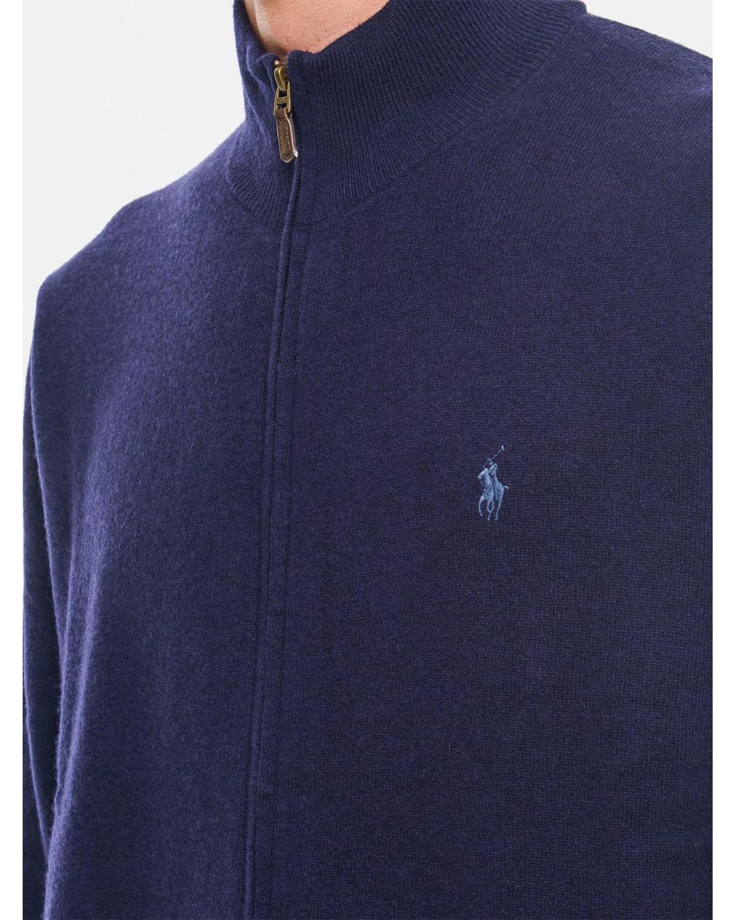 Polo Ralph Lauren Blue Pure Wool Zip-Up Turtleneck Cardigan for men