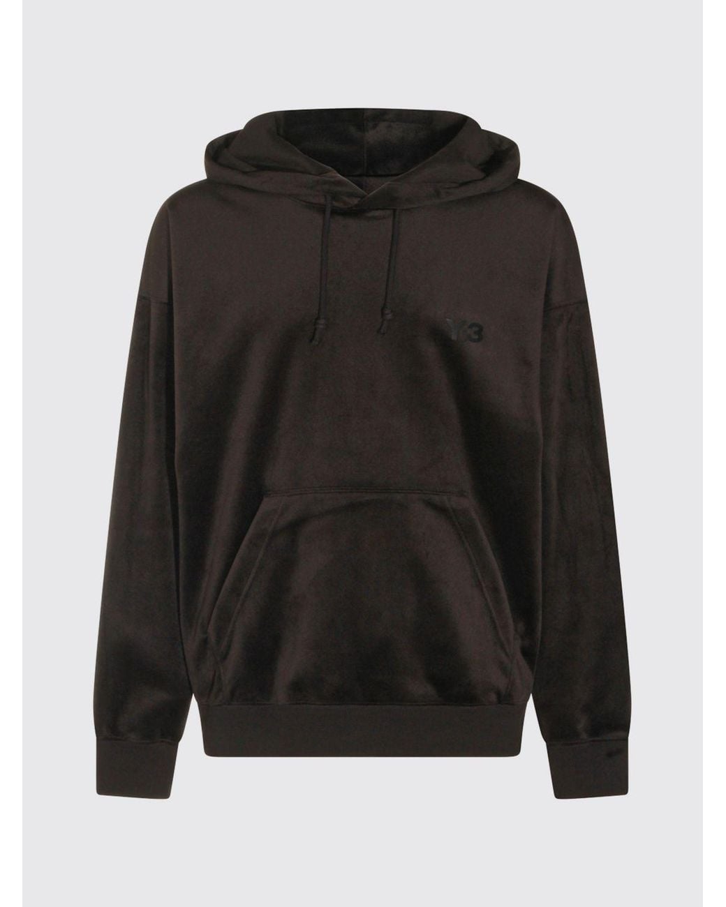 Y-3 Black Velvet Hoodie With Drawstring And Kangaroo Pocket for men