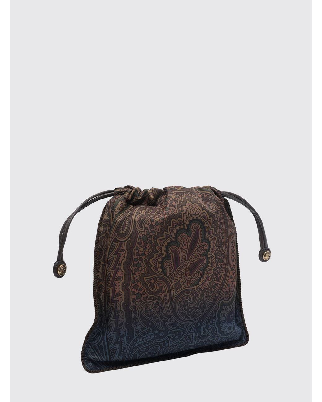 Etro Brown Mini Nylon Bucket Bag With Paisley Print And Pegaso Logo