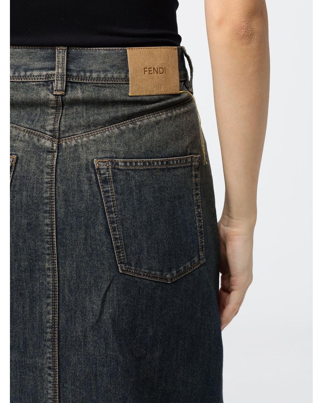 Fendi Black High-Waisted A-Line Midi Skirt