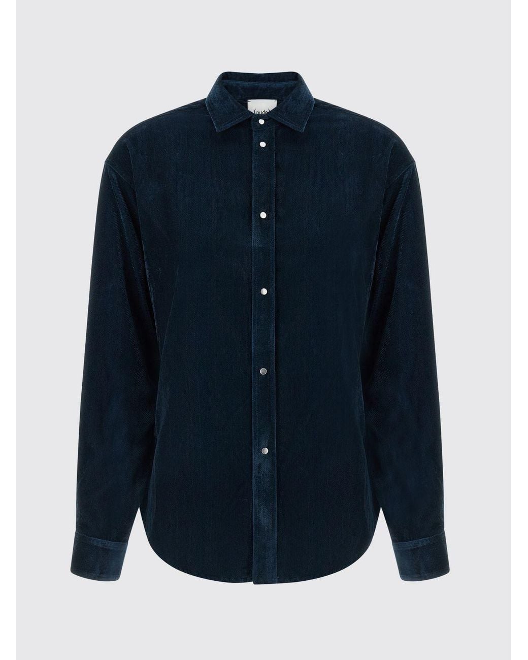 Nude Blue Long-Sleeved Velvet Shirt With A Classic Collar And Button Closure