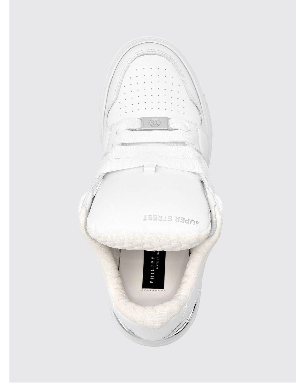 Philipp Plein White Super Street Leather Sneakers With Rubber Hexagon Logo for men