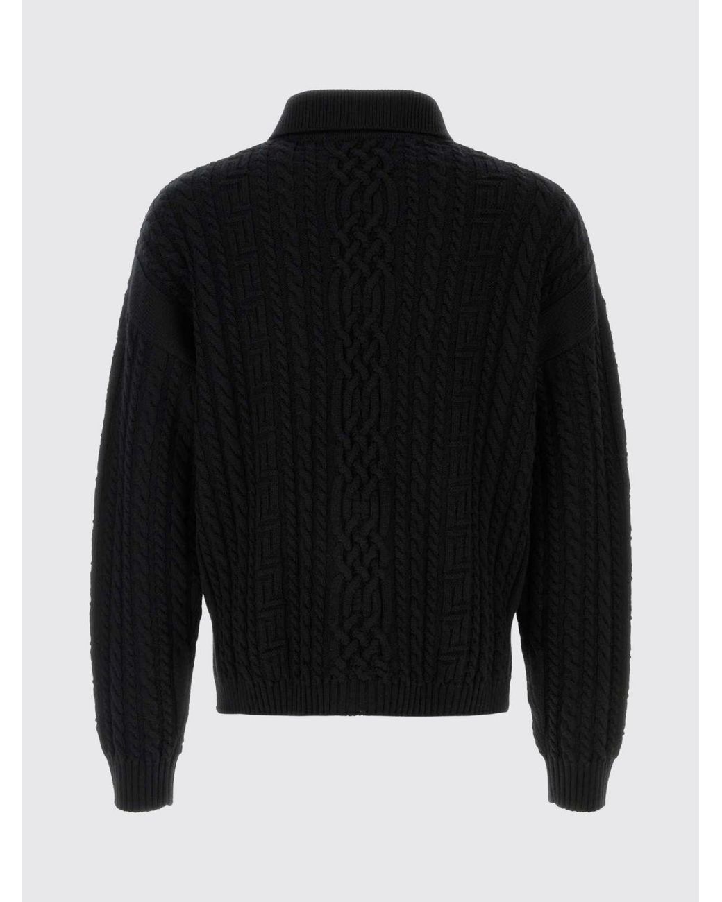 Versace Black Braided Virgin Wool Polo Cardigan for men