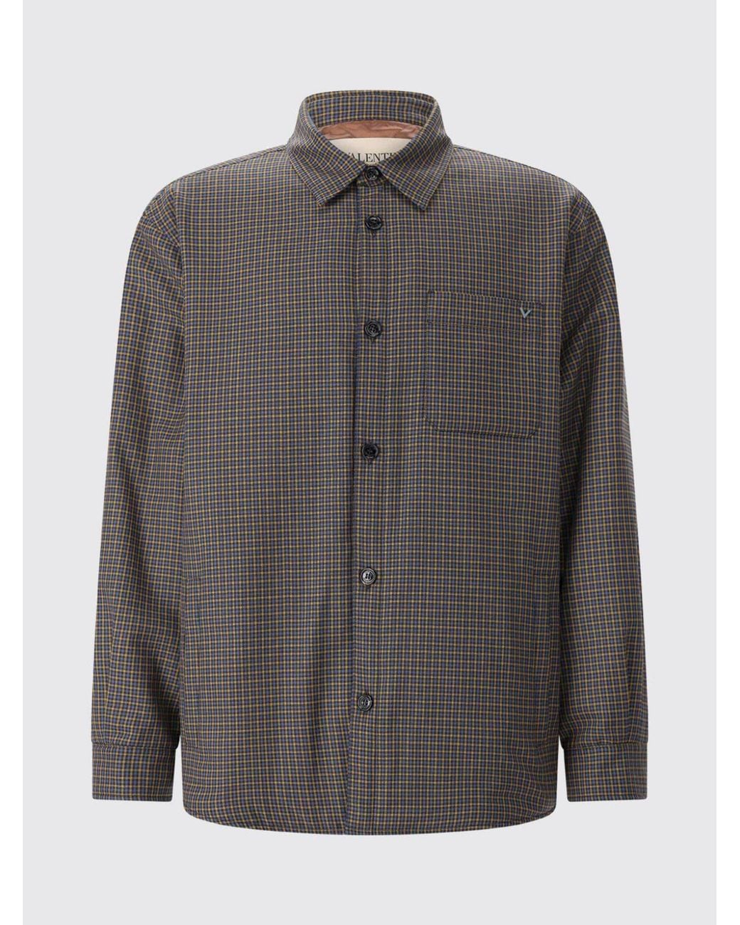 Valentino Garavani Gray Vlogo Signature Check Wool Shirt Jacket for men