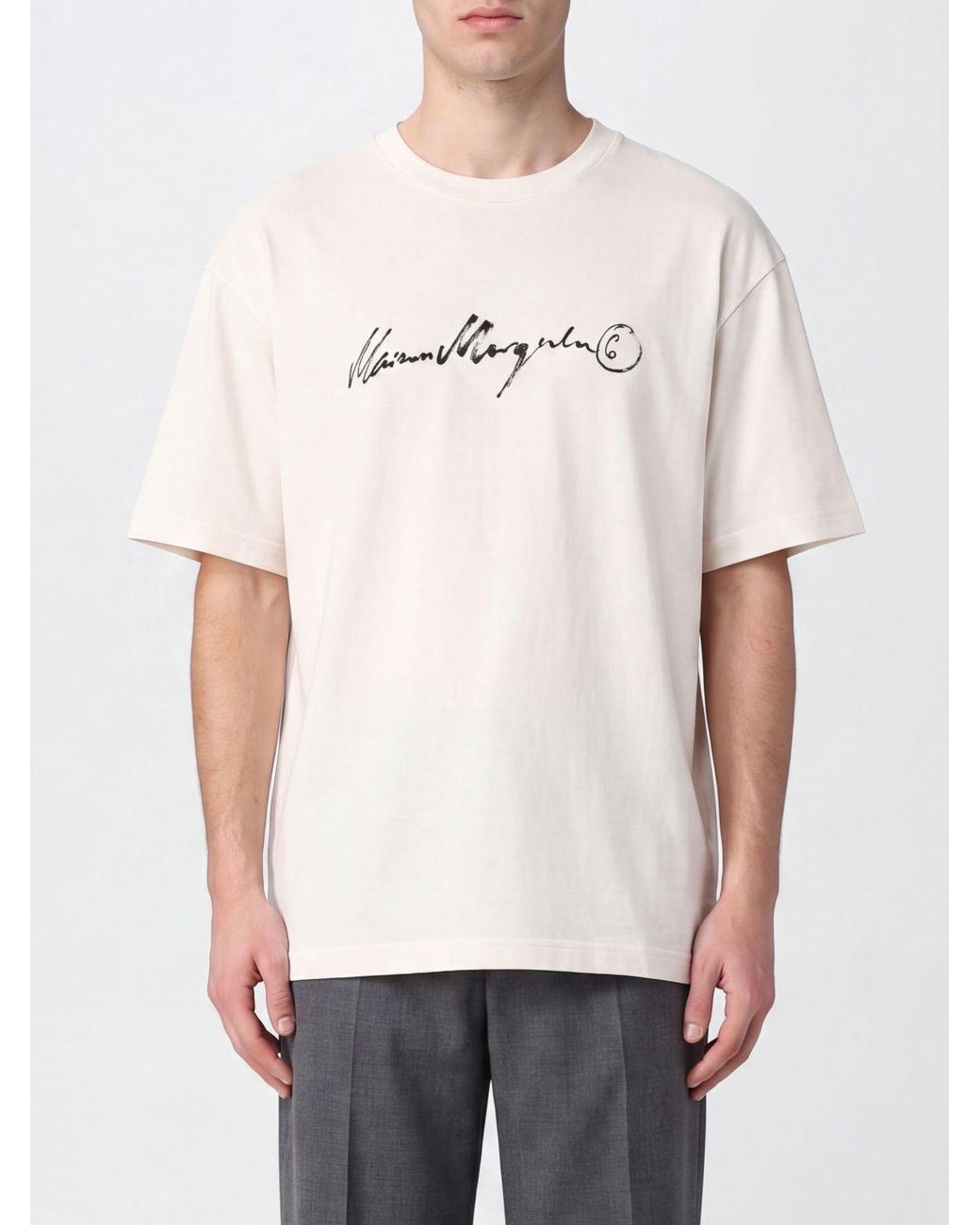 MM6 by Maison Margiela White Cotton T-Shirt With Slogan Print And Dropped Shoulders for men