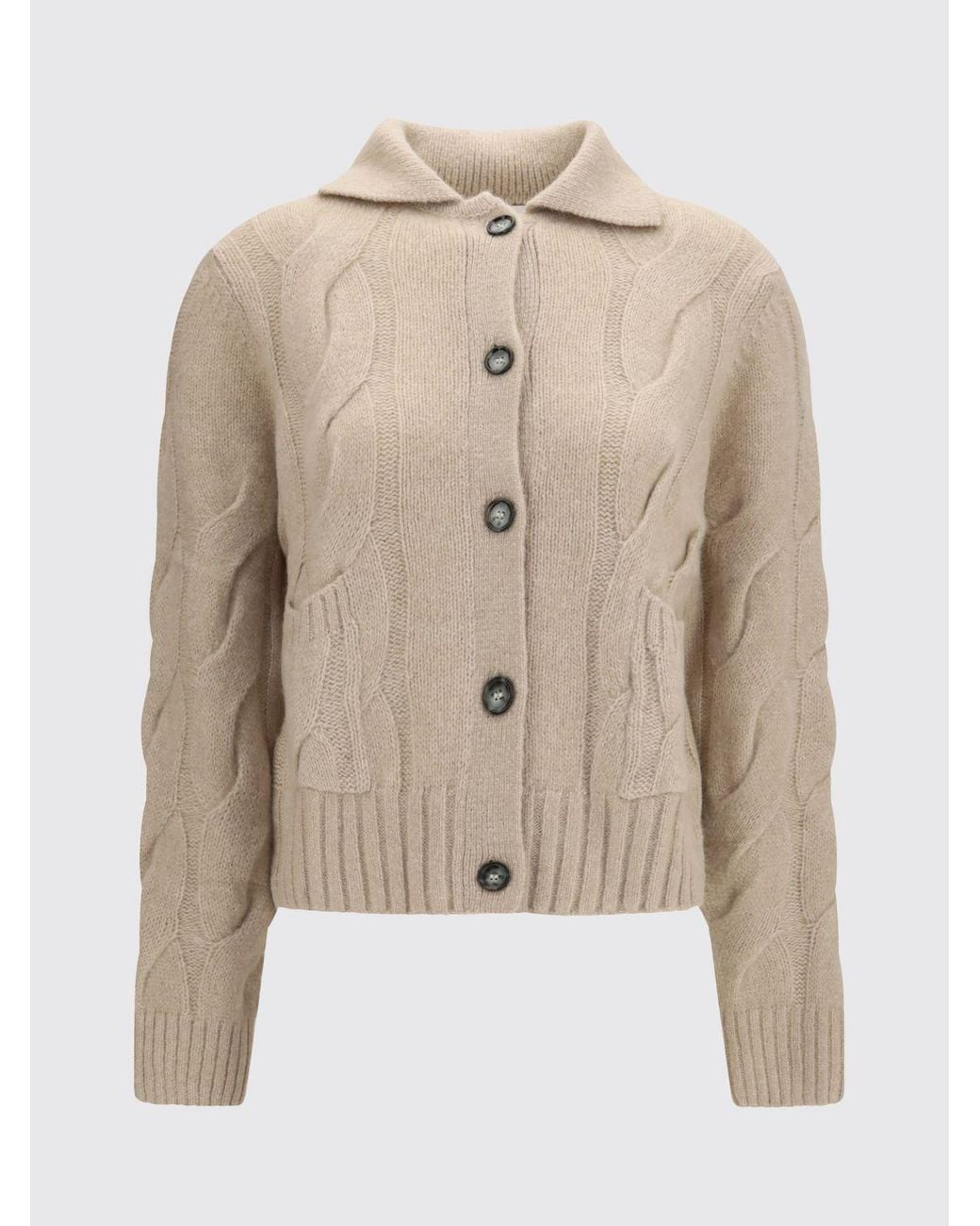 Allude Natural Cashmere And Silk Cardigan With Classic Collar And Button Closure
