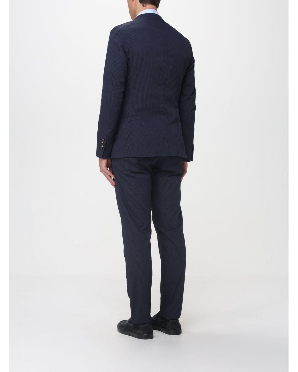 Eleventy Blue Single-Breasted Seersucker Cotton Suit for men
