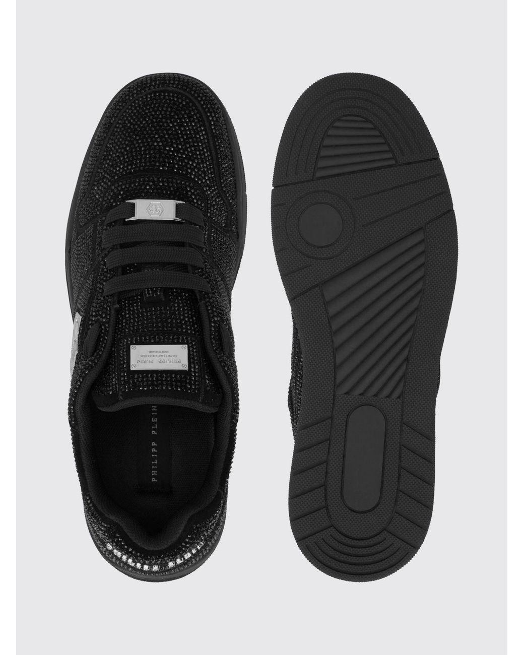 Philipp Plein Black P-Force Leather Sneakers With Monogram And Crystals for men