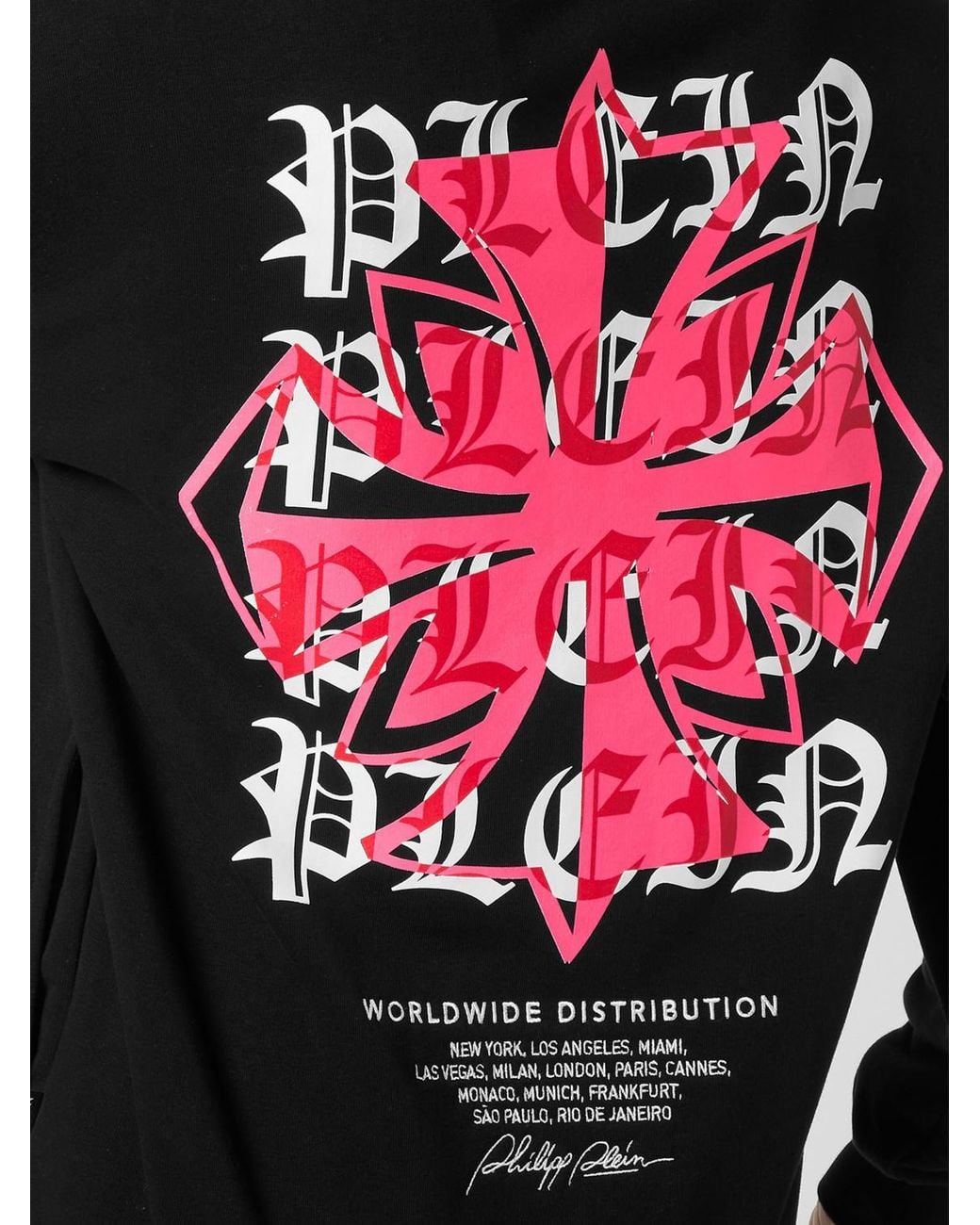 Philipp Plein Black Cotton Hoodie With Logo Print for men
