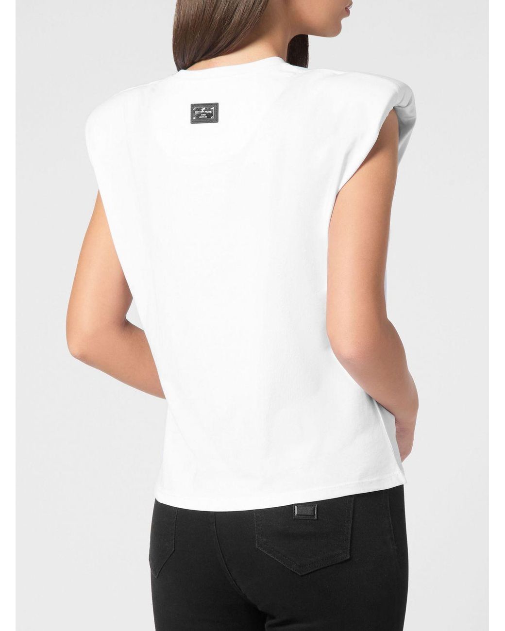 Philipp Plein White Jersey Tank Top With Crew Neck And Padded Shoulders