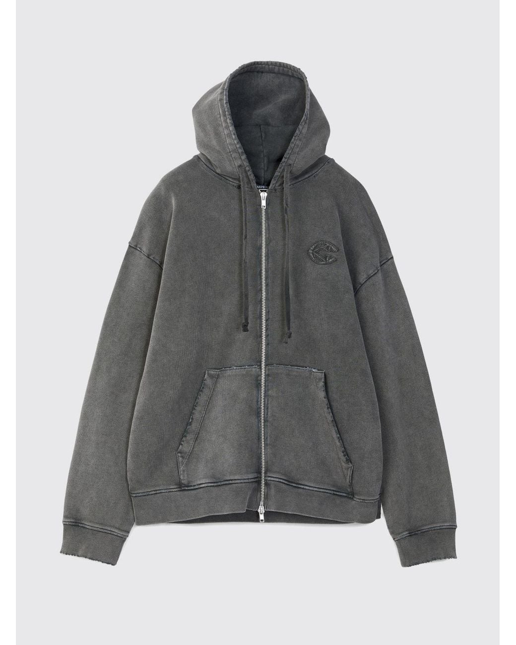 CAMPERLAB Gray Oversized Cotton Zip-Up Hoodie With Dropped Shoulders And Kangaroo Pocket