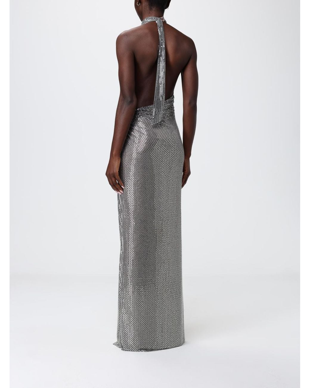 Self-Portrait Gray Long Dress With Rhinestones