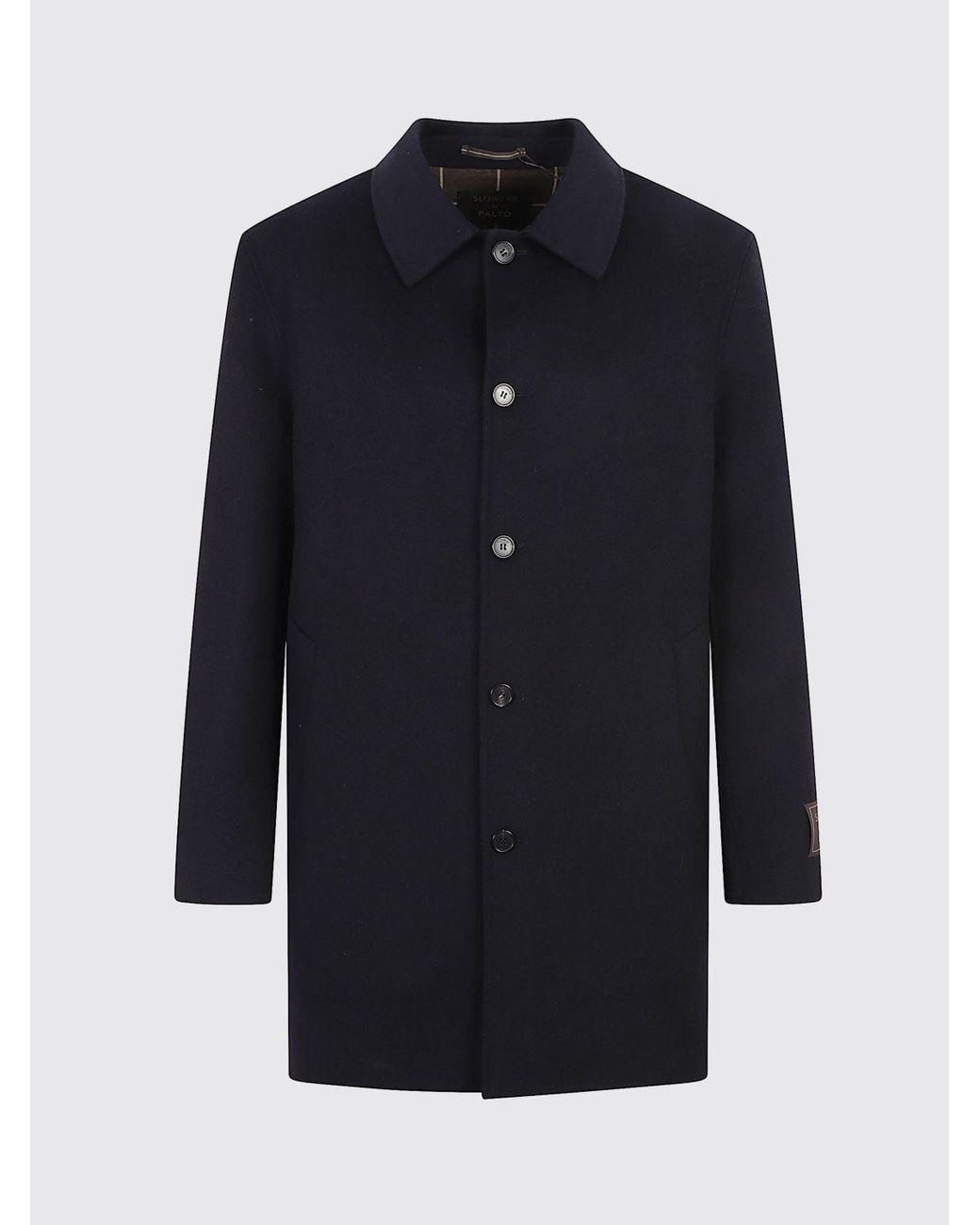 Incotex Blue Single-Breasted Knee-Length Wool Coat With Slit Pockets for men