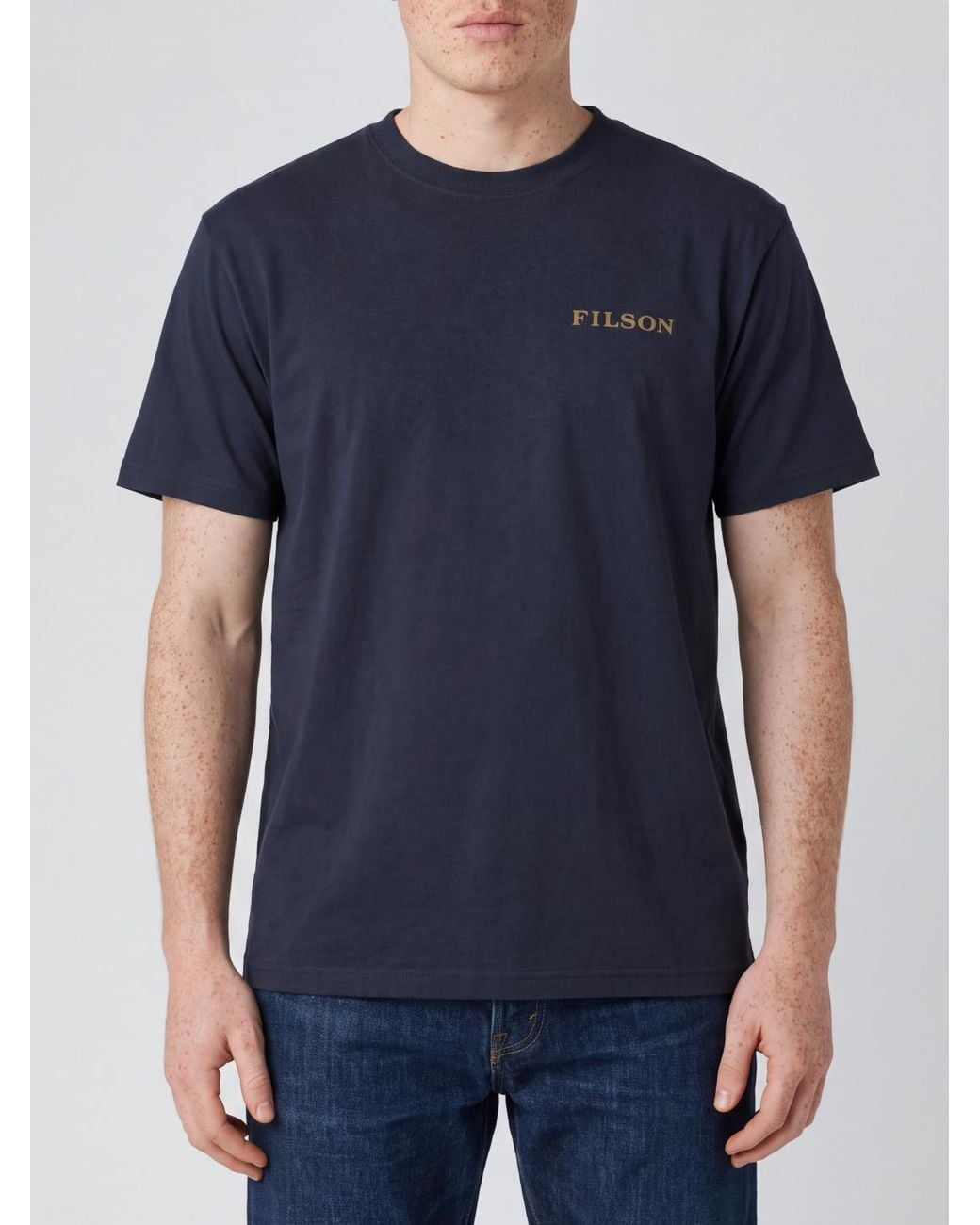 Filson Blue Crewneck Cotton T-Shirt With Front Contrast Logo for men