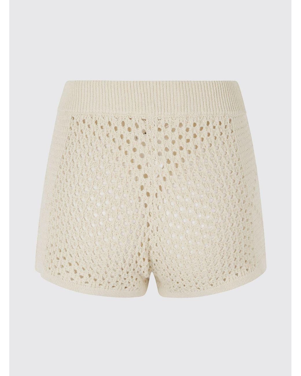 Mc2 Saint Barth Natural High-Waisted Crochet Cotton Slim Fit Shorts