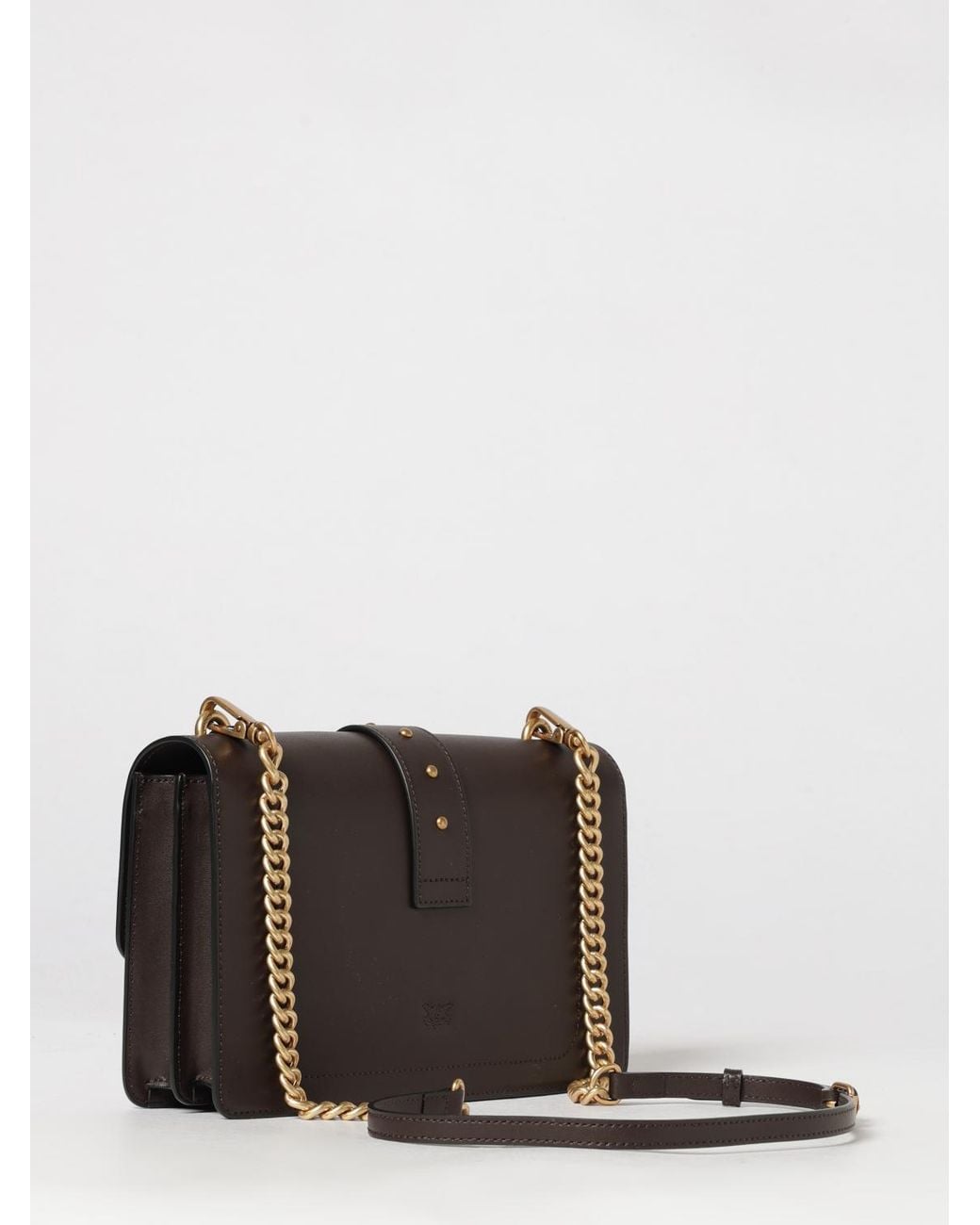 Pinko Gray Love One Classic Smooth Leather Crossbody Bag With Studs And Logo