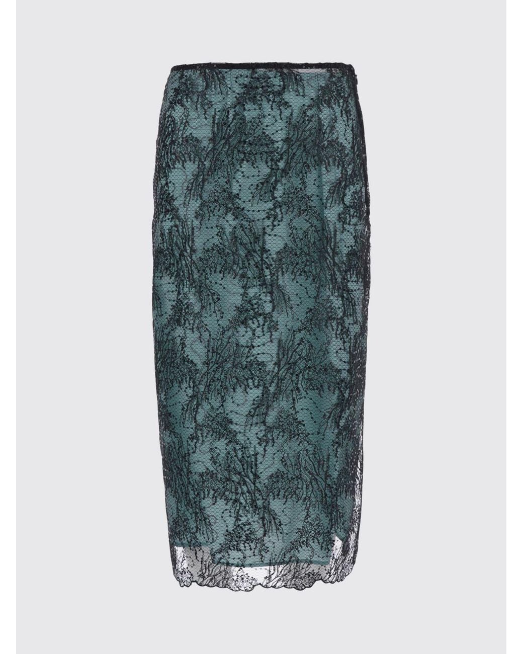 Semicouture Blue Camilla High-Waisted Lace Pencil Skirt With Sequins