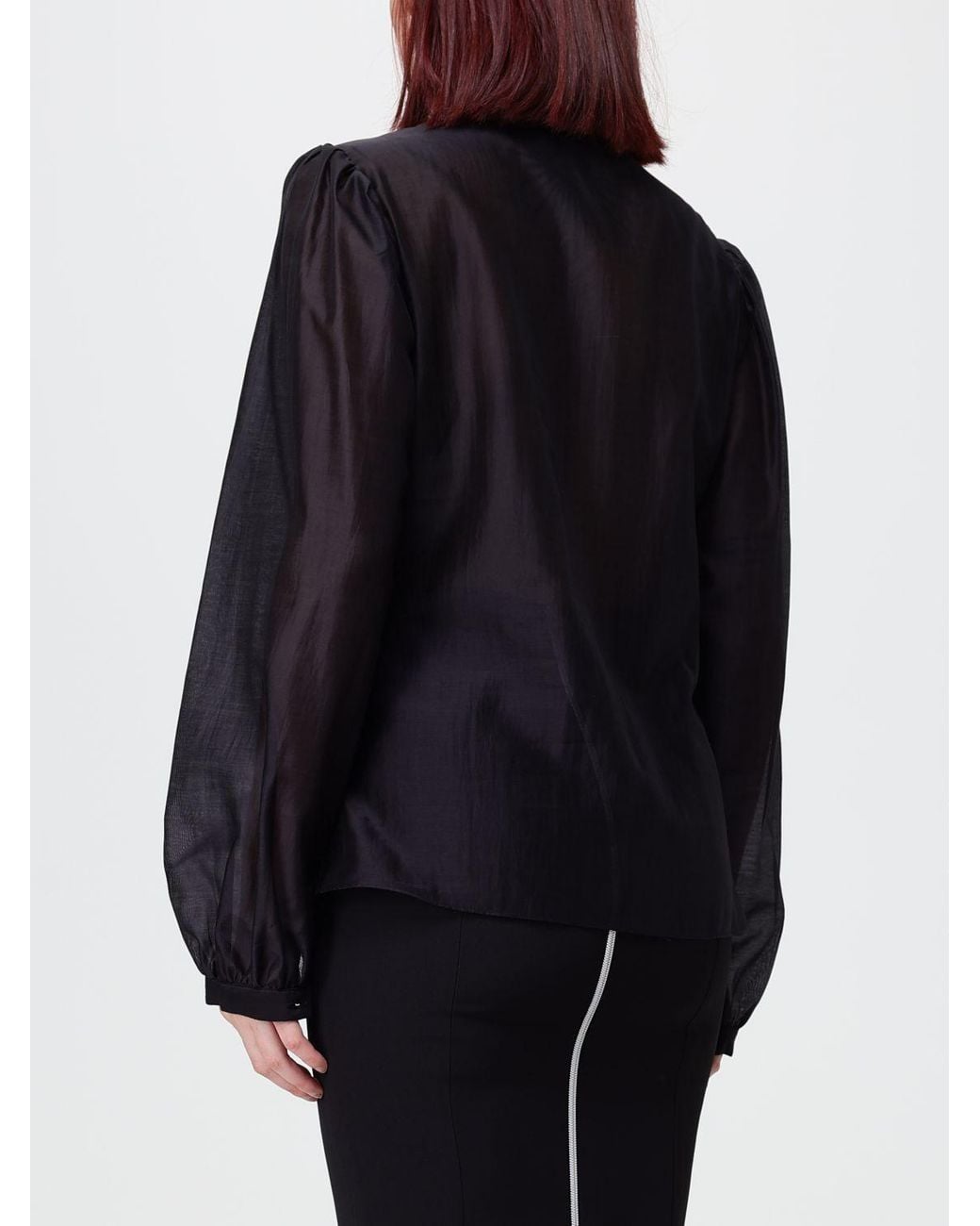 Hanita Blue Satin Shirt With Mandarin Collar And Embroidered Plastron