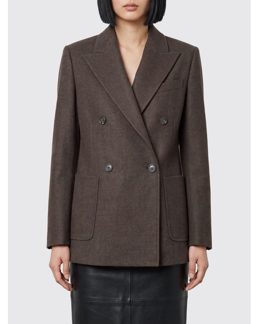 Eleventy Gray Double-Breasted Wool Blazer With Peak Lapels And Patch Pockets
