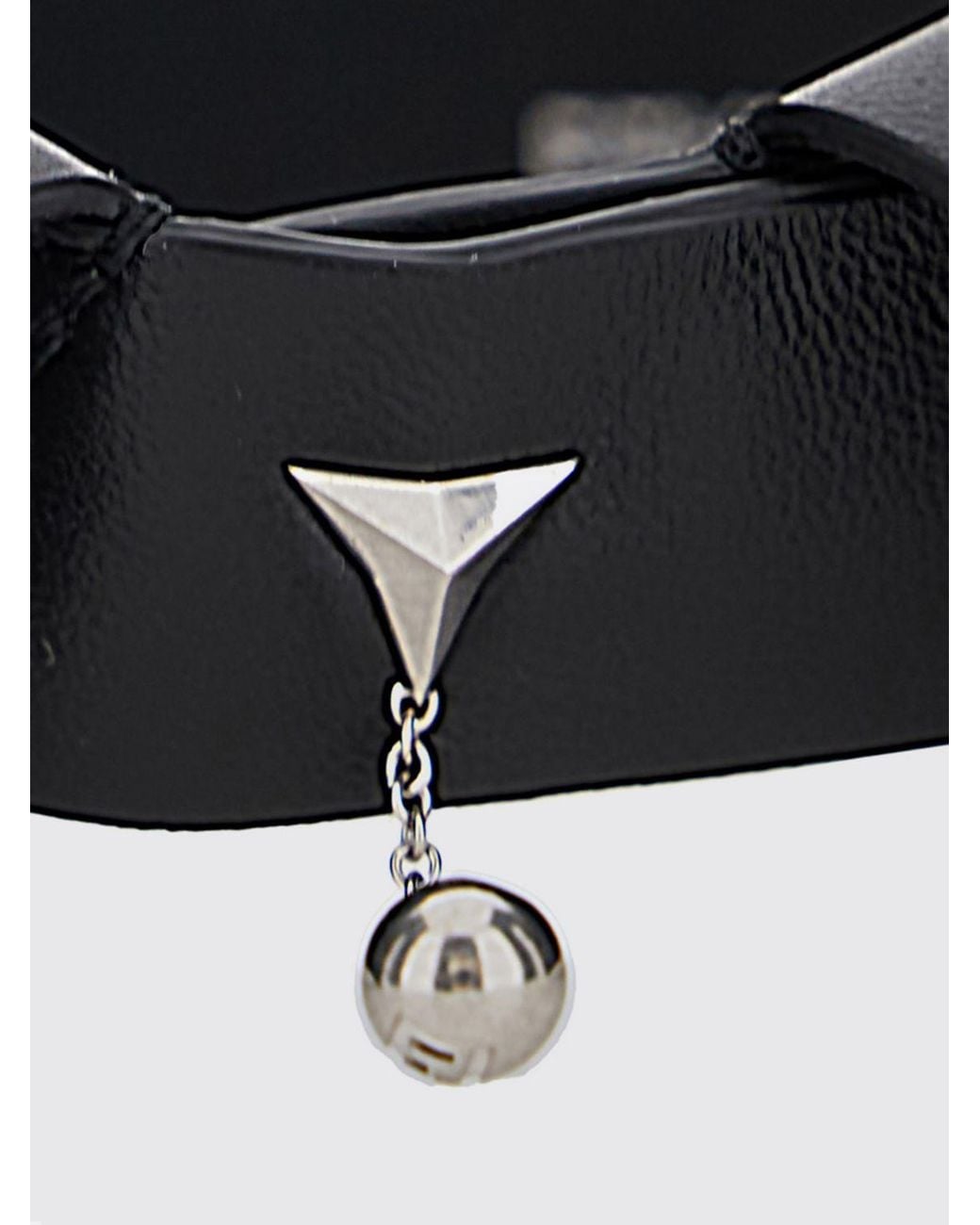 Fendi Black Lambskin Leather Choker Necklace With Charms And Embroidered Details