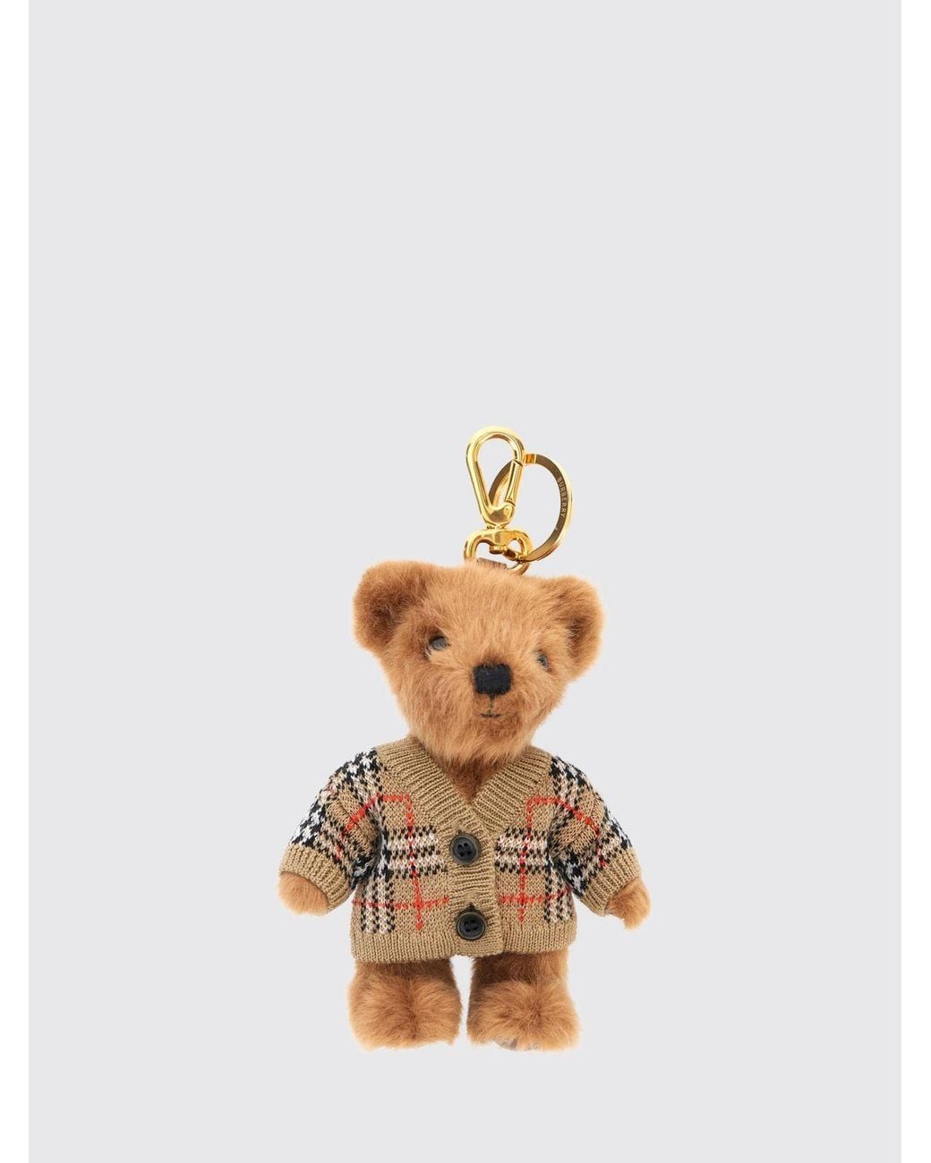 Burberry White Thomas Bear Vintage Check Cashmere And Wool Keychain