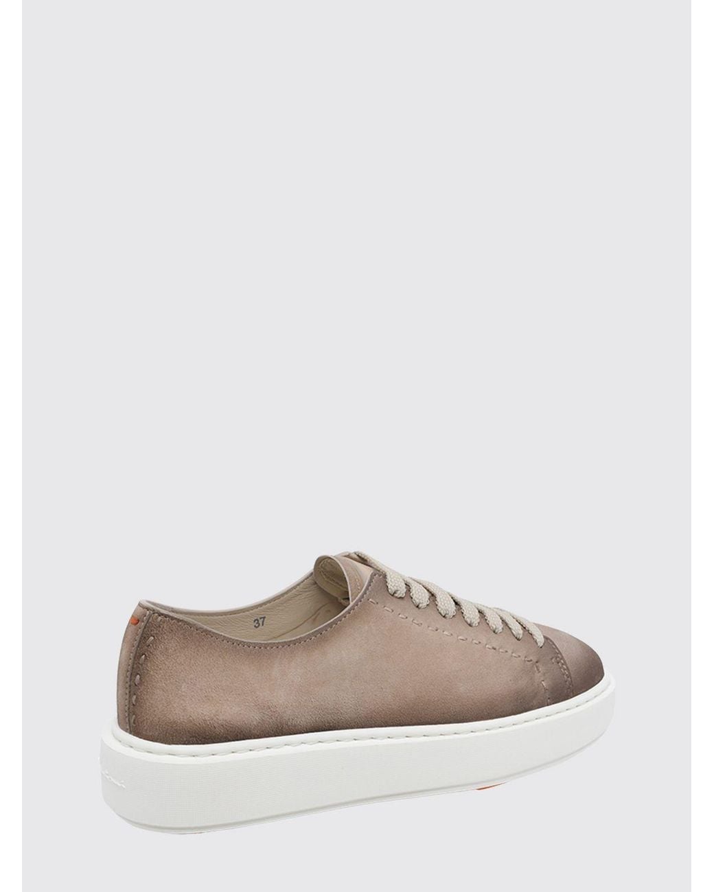 Santoni Natural Suede Leather Low-Top Sneakers With Embossed Logo And Rubber Sole