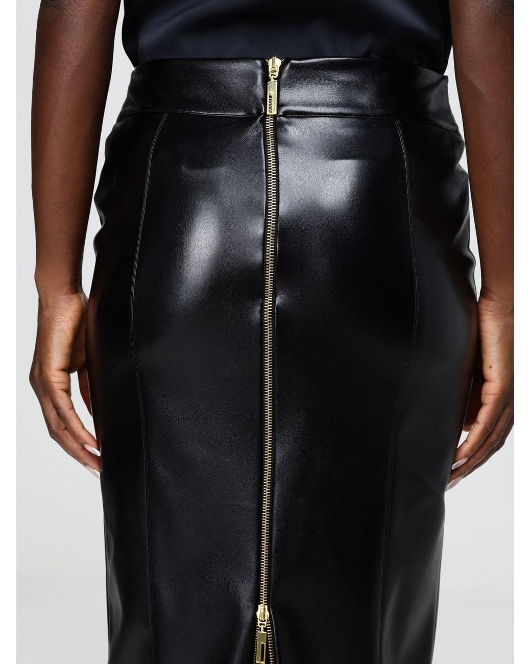 Hanita Black High-Waisted Smooth Faux Leather Midi Pencil Skirt