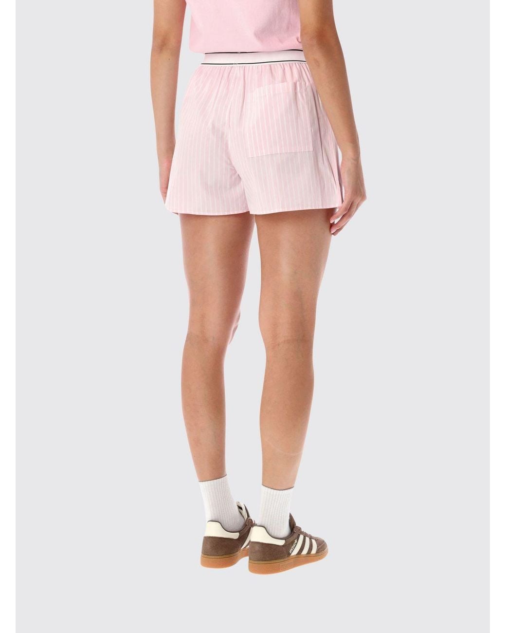 Sporty & Rich Pink Sporty &Amp Rich Striped Cotton Shorts With Logo-Embellished Elasticated Waistband