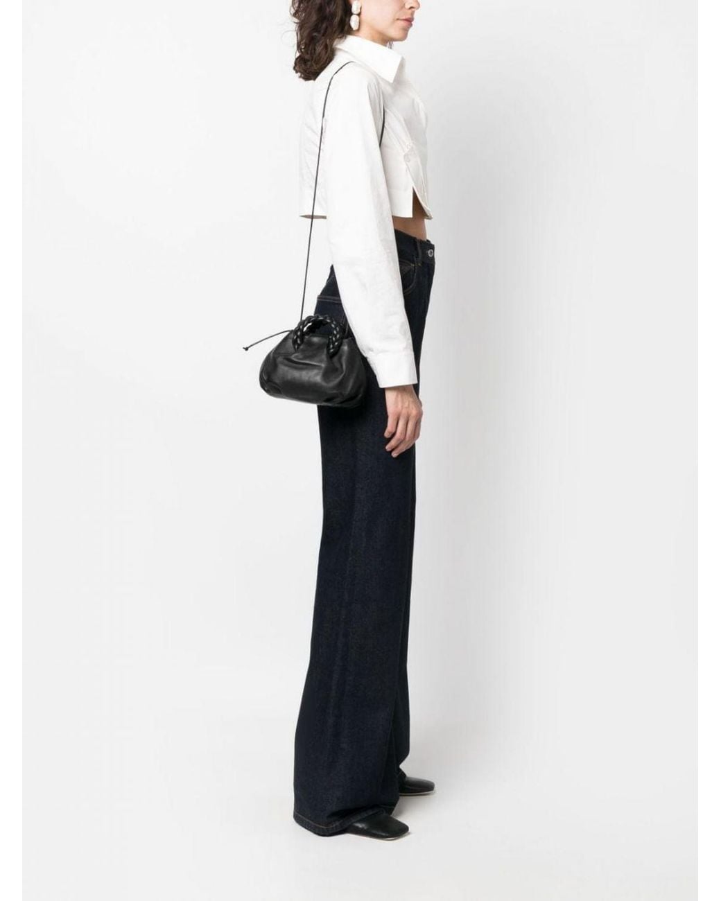 Hereu Black Mini Bombon Lambskin Bag With Braided Handles And Shoulder Strap