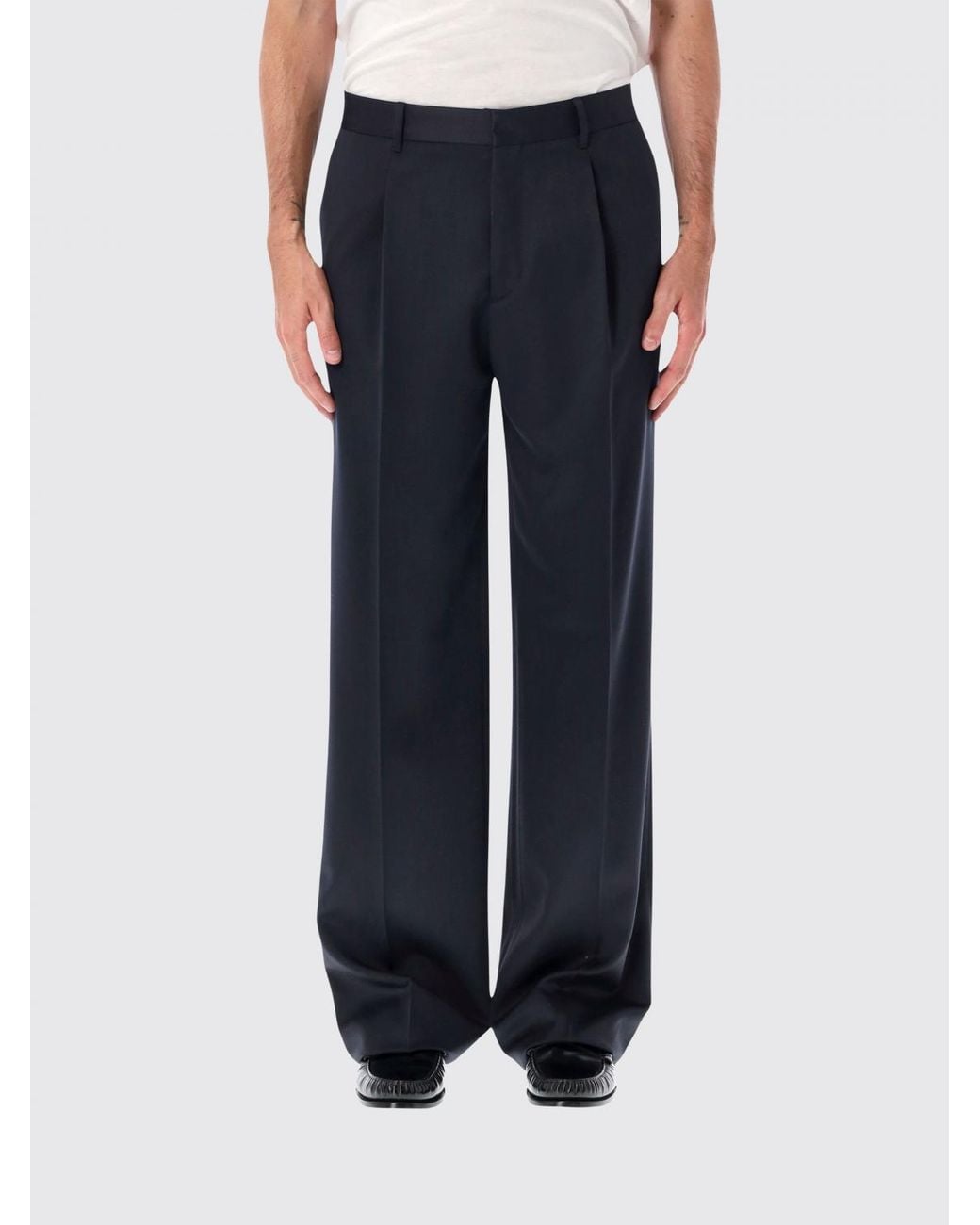 Lardini Blue Wide-Leg Pure Virgin Wool Pleated Trousers for men